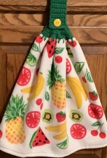 Double Hanging kitchen towel fruit crocheted green top