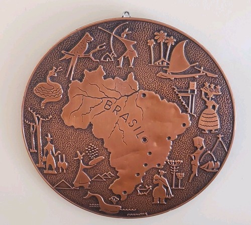 Vintage Copper Craft Souvenir Coin lik Wall Art BRASIL BRAZIL SOUTH AMERICIA MAP - Picture 4 of 13