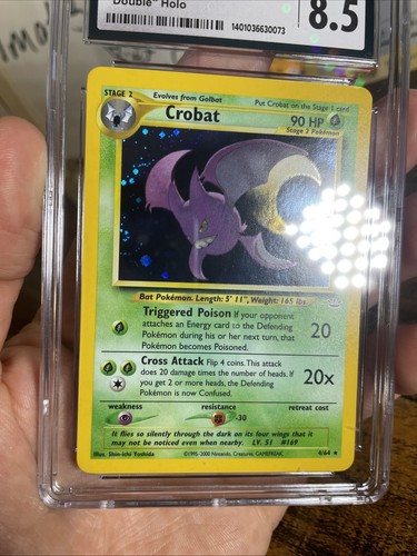 ✨ Pokemon Crobat, “DOUBLE” HOLO Error, CGC 8.5, Neo Revelation 4/64, SWIRL ✨ - Picture 4 of 6