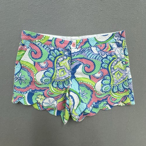 Lilly Pulitzer Shorts Womens 10 Blue Buttercup Scalloped Conch Republic Beach