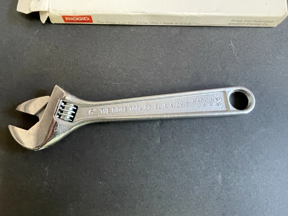 Vintage Tool Ridgid Adjustable Wrench & Original Box New Old Stock Collectible - Imagem 4 de 4