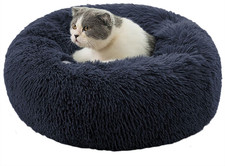 Dog Bed Calming Cat and Dog Beds, 20 Inches Navy Cat Bed, Black/Pink/Beige Puppy