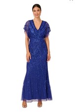 Adrianna Papell Women's Embellished Flutter-Sleeve Gown - Ultra Blue
