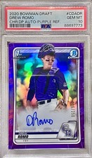 COLOR MATCH Drew Romo PSA 10 Auto 2020 Bowman 1st Purple /250 Rockies Woodlands