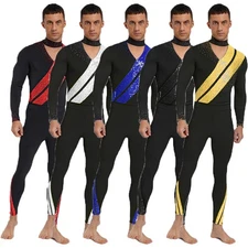 Mens Dancewear Ballroom Costume Long Sleeve Outfits Rumba Bodysuit Jumpsuit