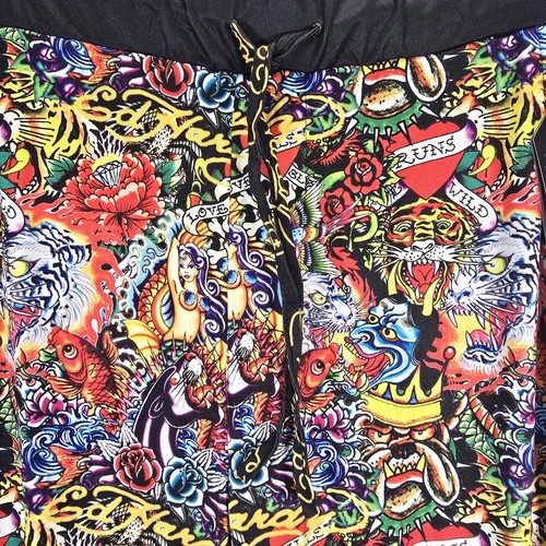 ED HARDY Loungewear Pantalones Sedosos Cordón Ligero Estampado Negro Grande - Imagen 3 de 8