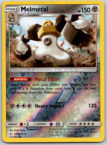 Melmetal 129/214 SM - Unbroken Bonds Reverse Holo Rare Pokemon TCG NM English