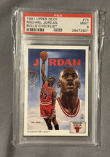 1991 UPPER DECK MICHAEL JORDAN BASKETBALL CARD #75 BULLS CHECKLIST PSA 9 - GOAT!
