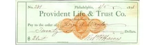 1876 Provident Life & Trust Check Philadelphia Banking W. Mann Printer