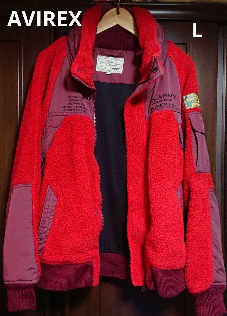 AVIREX Double zip Boa Jacket L Red X Bordeaux Width 50cm Length