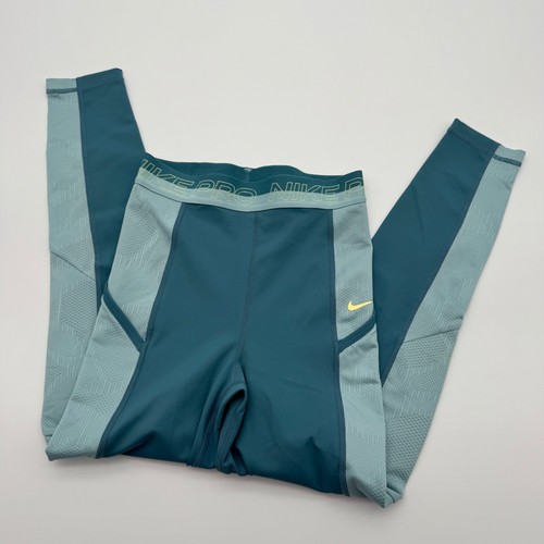 Nike Pro Dri-FIT Women XS Teal Blue Mid Rise Training Leggings Pockets - Picture 3 of 6