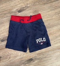 Polo Ralph Lauren Boys Shorts 4 Navy Blue Red Waistband USA Flag Logo READ