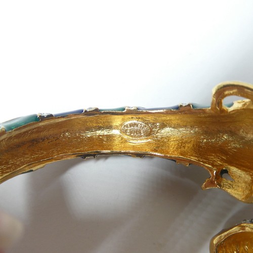 Kenneth Lane Koi Fish Enamel Rhinestone Bracelet Blue Green Vintage Cuff - Picture 9 of 12