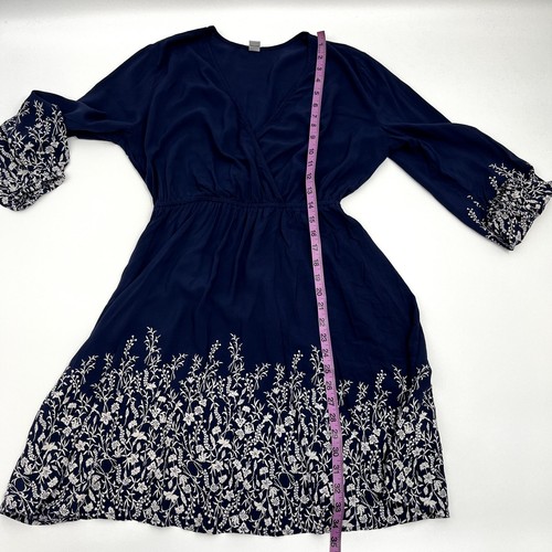 Vecchio abito blu navy vita finto cotone blu navy bianco floreale maniche a palloncino S - Foto 6 di 10