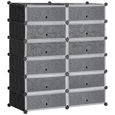 HOMCOM Mobile Scarpiera Modulabile Salvaspazio in Acciaio e PP Nero Bianco