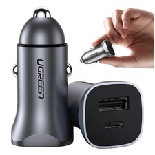 Ugreen Auto Ladeadapter Usb-a/usb-c 30w Pd/scp 12-24v Grau für Handy