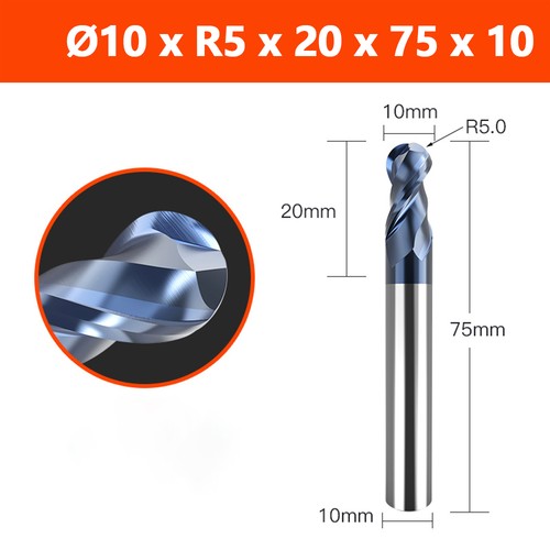 HRC45 Solid Carbide TiSiN Coated Ballnose End Mill Slot Drill 2 Flute Ø 1mm-20mm - Picture 28 of 35