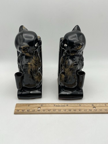 Vintage rote Ware Keramik schwarze Katze Buchstützen mit Stifthaltern Made in Japan - Bild 4 von 4