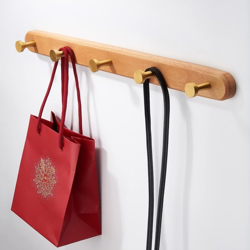 Coat Rack Wall MountedBeech Wood Heavy Duty Wall Hooks Metal Coat Hook Rail w... - Picture 2 of 4