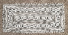 Tatted Vintage Ivory Lacey Table Runner Dresser Scarf Handmade 15" X 32"