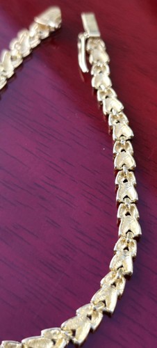 14k Solid Yellow Gold 7.5" Fancy Diamond Cut Leaf Link Bracelet 5.2gr - Picture 7 of 13