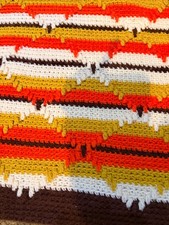 Vintage Blanket 96 x 54 Inch Hand Made With Fringe Multi Color Large Warm Retro