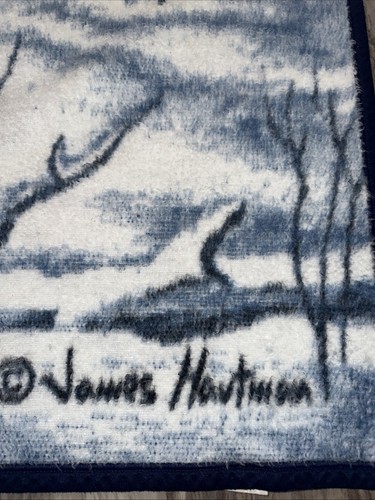 Vintage Beiderlack Blanket Acrylic Blend Wolf James Hautman Blue 76X56 In Cozy - Picture 2 of 14