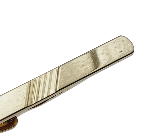 Long Gold Tone Diagonal Stripe Groove Center Polished Metal Tie Clip Clasp Bar - Picture 5 of 11