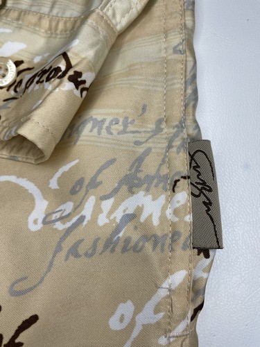Y2K FUBU Mens Beige Shirt 2XL All Over Print Button Front Polyester Hip Hop - Picture 4 of 11