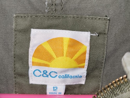 C&C CALIFORNIA army Green Cotton snap zip Hoodie Jacket. Girls 12 - Picture 4 of 5