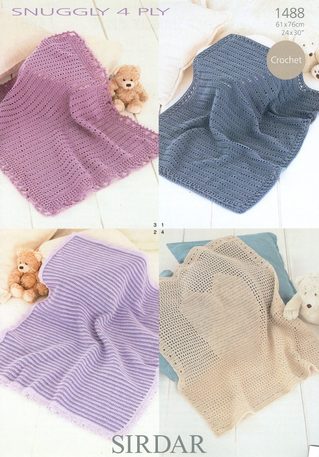 Sirdar Snuggly 4 ply Crochet Pattern - 1488 Blankets
