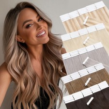 Invisible Tape In Remy Skin Weft 100 Human Hair Extensions THICK Full Head 24"