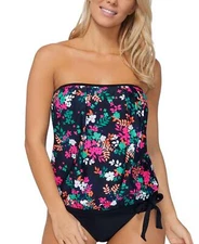 Island Escape ESF10295 Dahlia Floral Coral Gables Printed Tankini Top Black, 10
