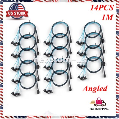 14X Mini SAS SFF-8643 to 4 SATA Hard Disk 6Gbps data Server RAID Angle Cable 1M