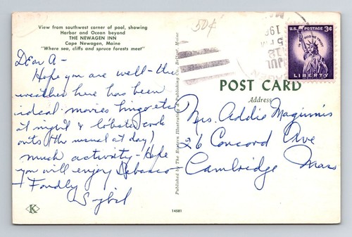 Cape Newagen ME-Maine Newagen Inn Pool Antique Vintage Souvenir Postcard - Bild 2 von 2