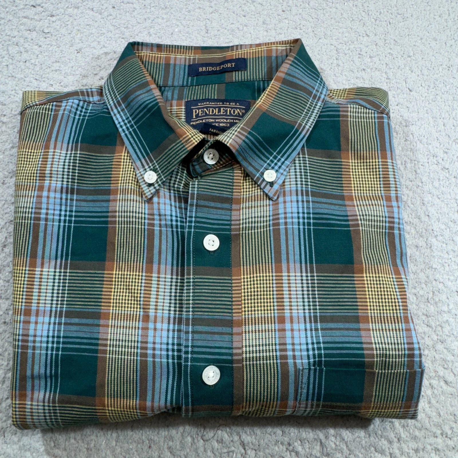 Pendleton Shirt Men Large Green Plaid Pocket Bridgeport Hiking Hunting Casual