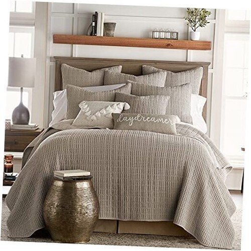 - Mills Waffle - King/Cal Set - Cotton Waffle - Quilt Size King Quilt Taupe