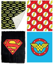JPI Batman Superman Wonder Woman Sherpa Fleece Faux Fur Throw Blanket 100% Polye