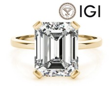 Diamond Engagement Ring 3 Carat Emerald Solitaire E VS1 IGI Lab Grown 14K