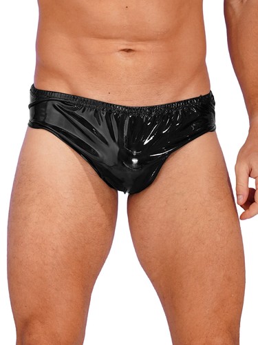 Bikini uomo lucido metallizzato pelle verniciata slip rigonfiamento marsupio mutandine intimo - Foto 11 di 100