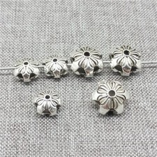 5 pièces de perles de fleurs en argent sterling 925 2 faces 10 mm 8 mm pour