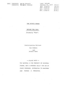 Classic Script The Bionic Woman Beyond The Call Richard Anderson Notes (copy)
