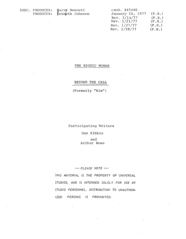 Classic Script The Bionic Woman Beyond The Call Richard Anderson Notes (copy)