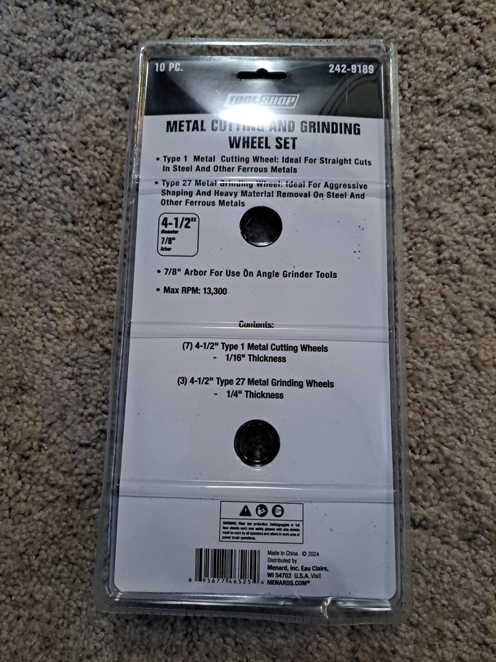 10 Piece 41/2" Metal Cutting & Grinding Wheel Set for 7/8" Arbor Angle