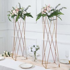 2 Gold 32 in Crisscross Geometric Metal FLOWER STANDS Centerpieces Party Events