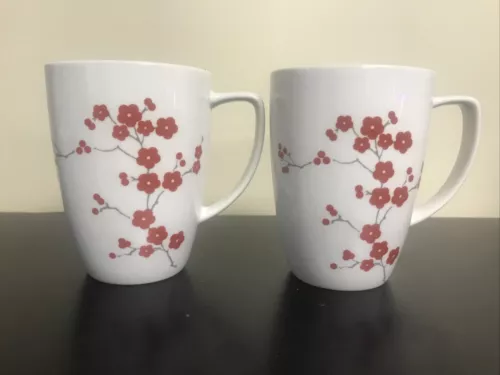 Corelle Coordinates Porcelain Japanese Cherry Blossom Coffee Mugs Set Of 2