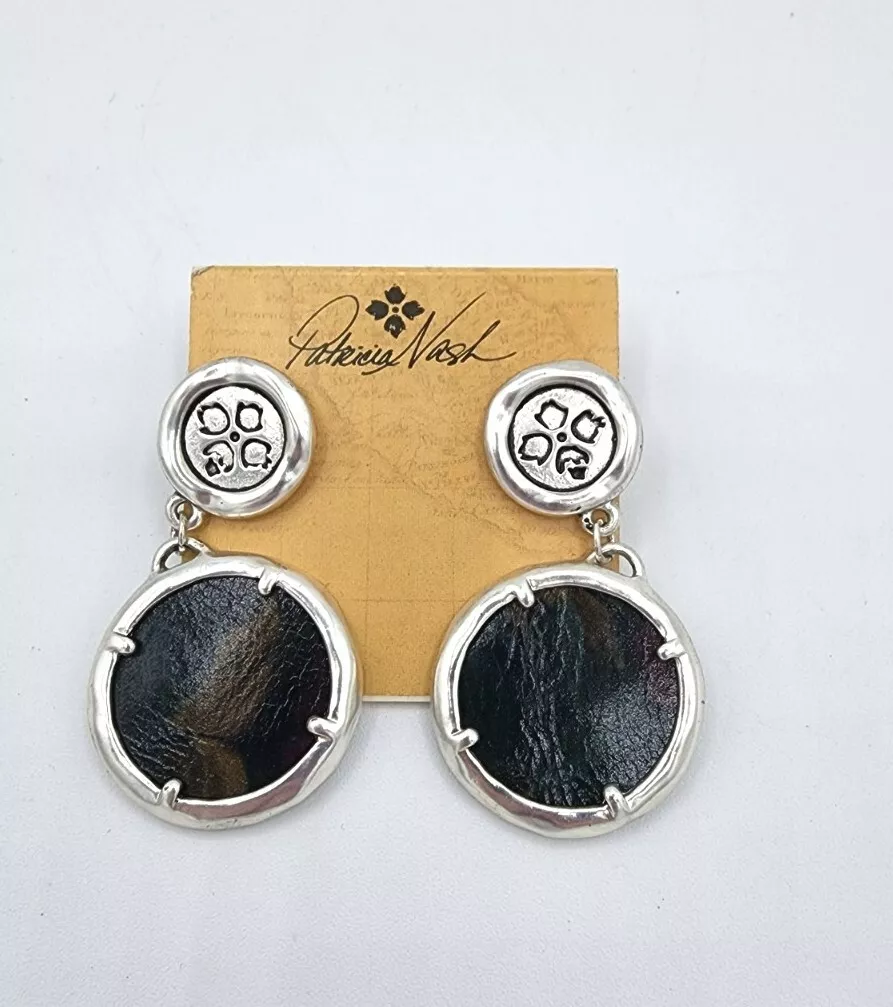 Patricia Nash Silver Tooled Leather Round Post Dangle Earrings New Jewelry Boho