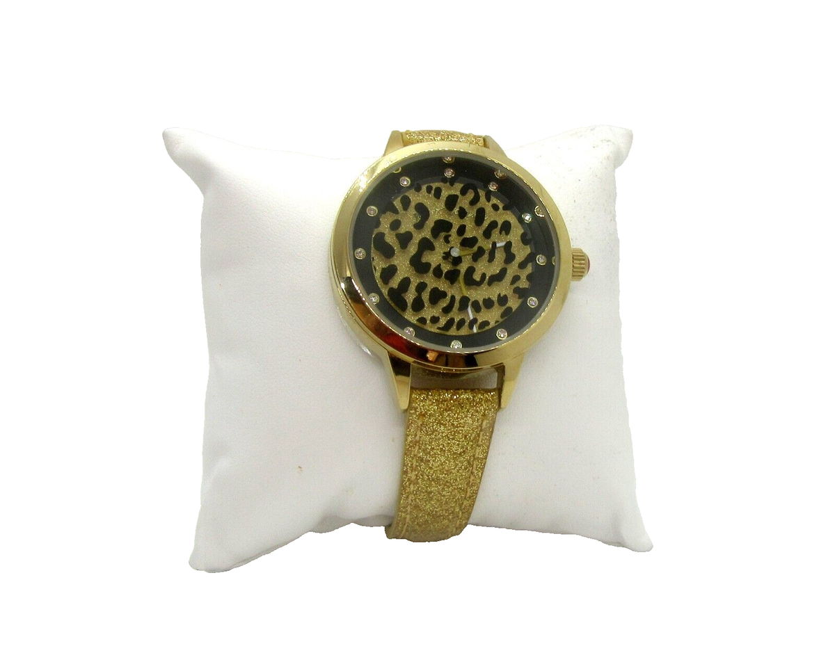Betsey Johnson Leopard Print Gold Glitter Band Watch -New in  display picture 2