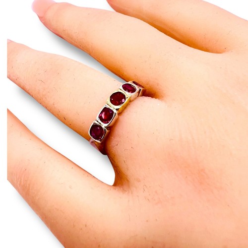 925 Sterling SIlver Genuine Natural Pink Ruby Gold Accent Band Ring Size 5.5 - Picture 11 of 12