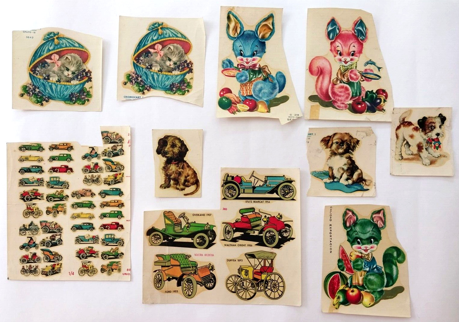 Lote de calcomanías decorativas vintage transferencias de agua años 50 Argentina coches conejito gatito